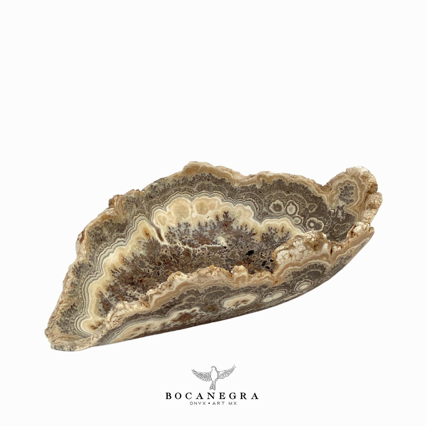 Hand-Carved Onyx Bowl – Natural Stone Centerpiece, Beige & Gray