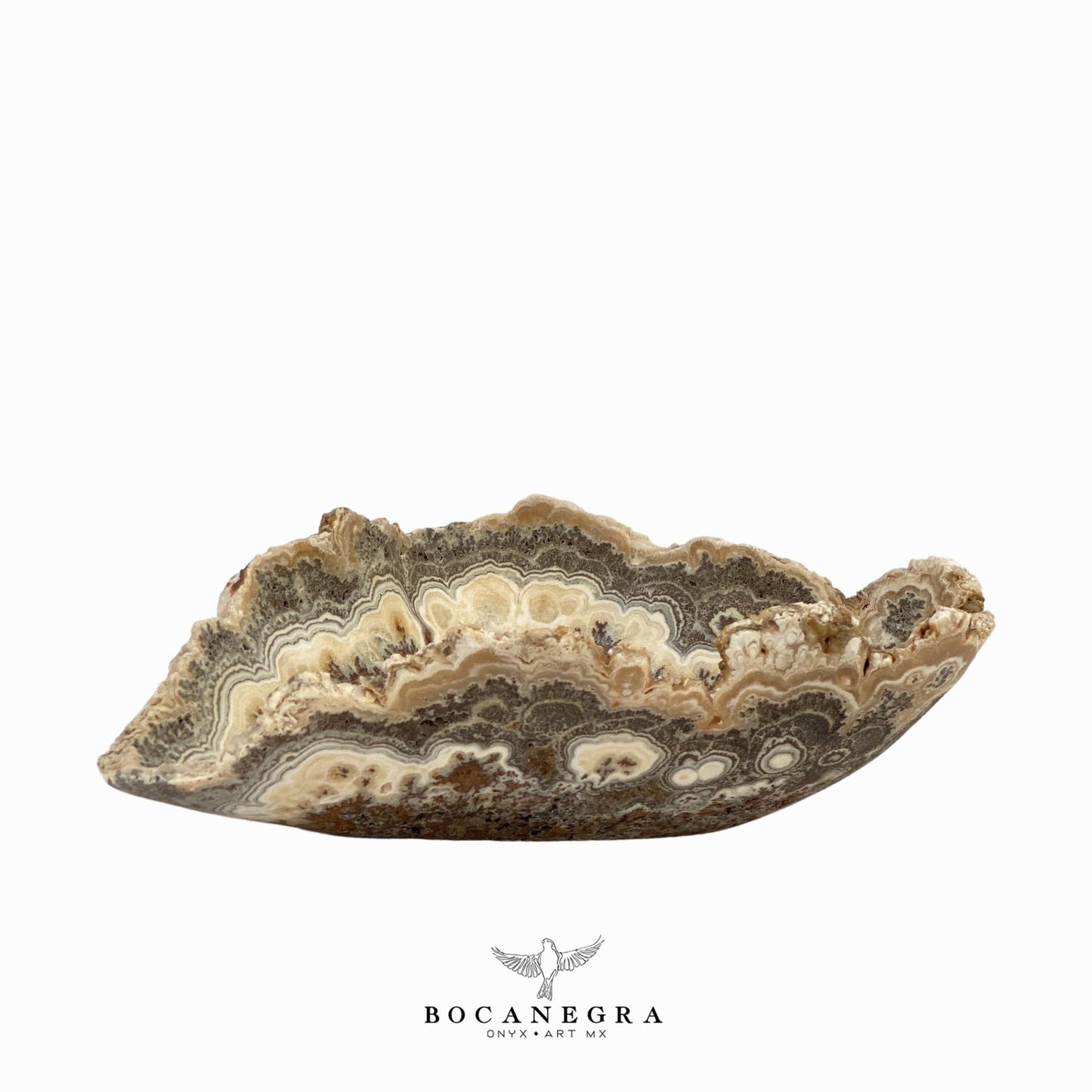 Hand-Carved Onyx Bowl – Natural Stone Centerpiece, Beige & Gray