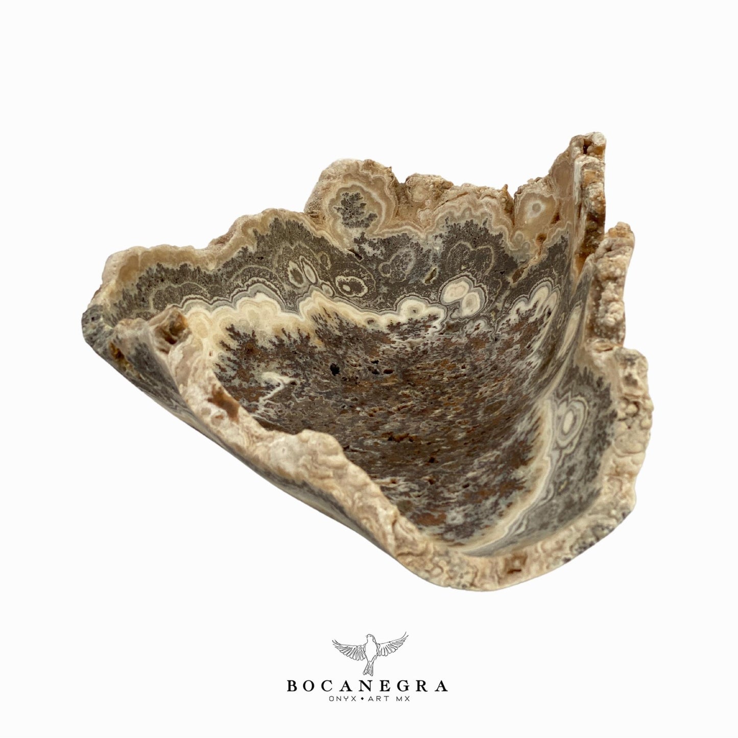 Hand-Carved Onyx Bowl – Natural Stone Centerpiece, Beige & Gray