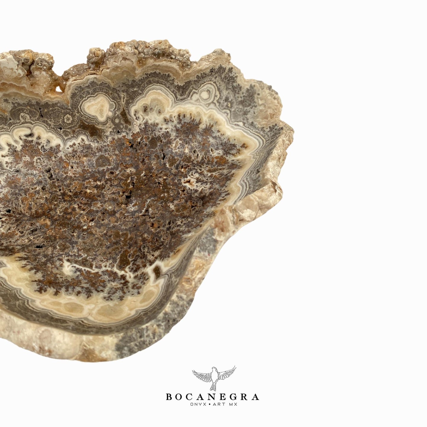 Hand-Carved Onyx Bowl – Natural Stone Centerpiece, Beige & Gray