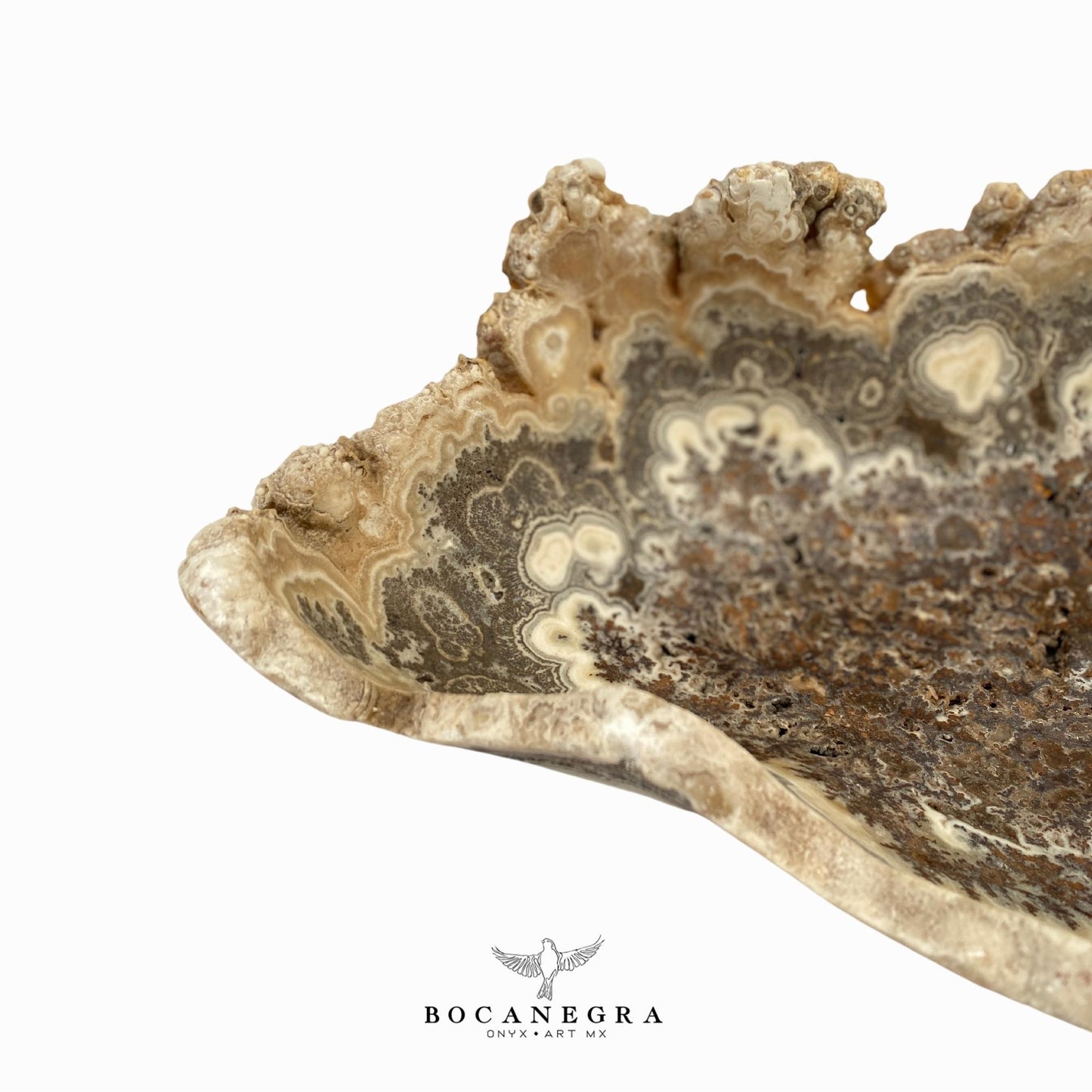 Hand-Carved Onyx Bowl – Natural Stone Centerpiece, Beige & Gray