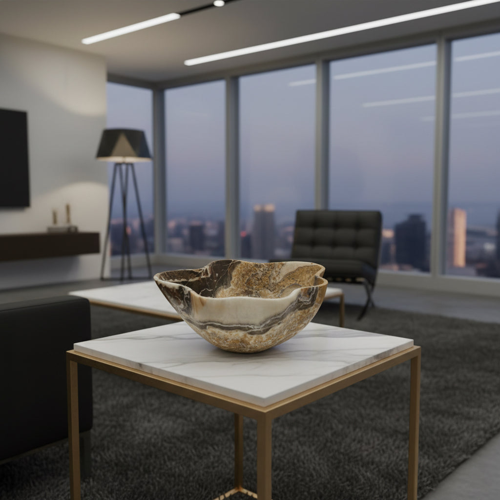 Brown & Beige Decorative Onyx Bowl - Centerpiece - Fruit platter