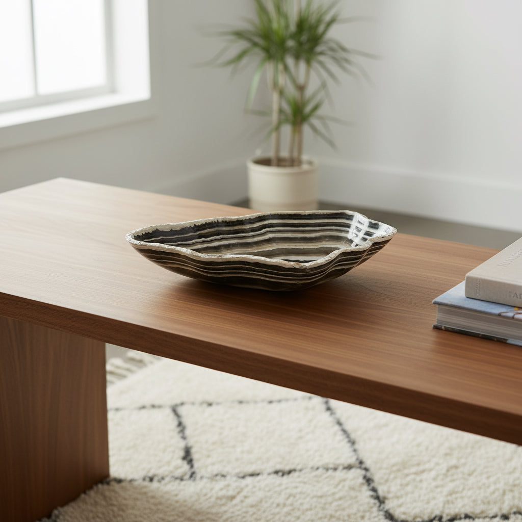 Hand-Carved Onyx Bowl – Elegant Natural Stone Decor