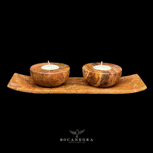 Copper Onyx Stone Decorative Candle Set | Candle Holder | Bedroom essential, Two set with tray