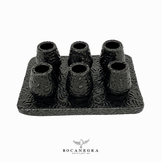 Black Talavera Tequila Shots - Hand carved shot - (Set of 6)