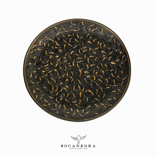 Black Talavera Decorative Plate with Gold Inlay