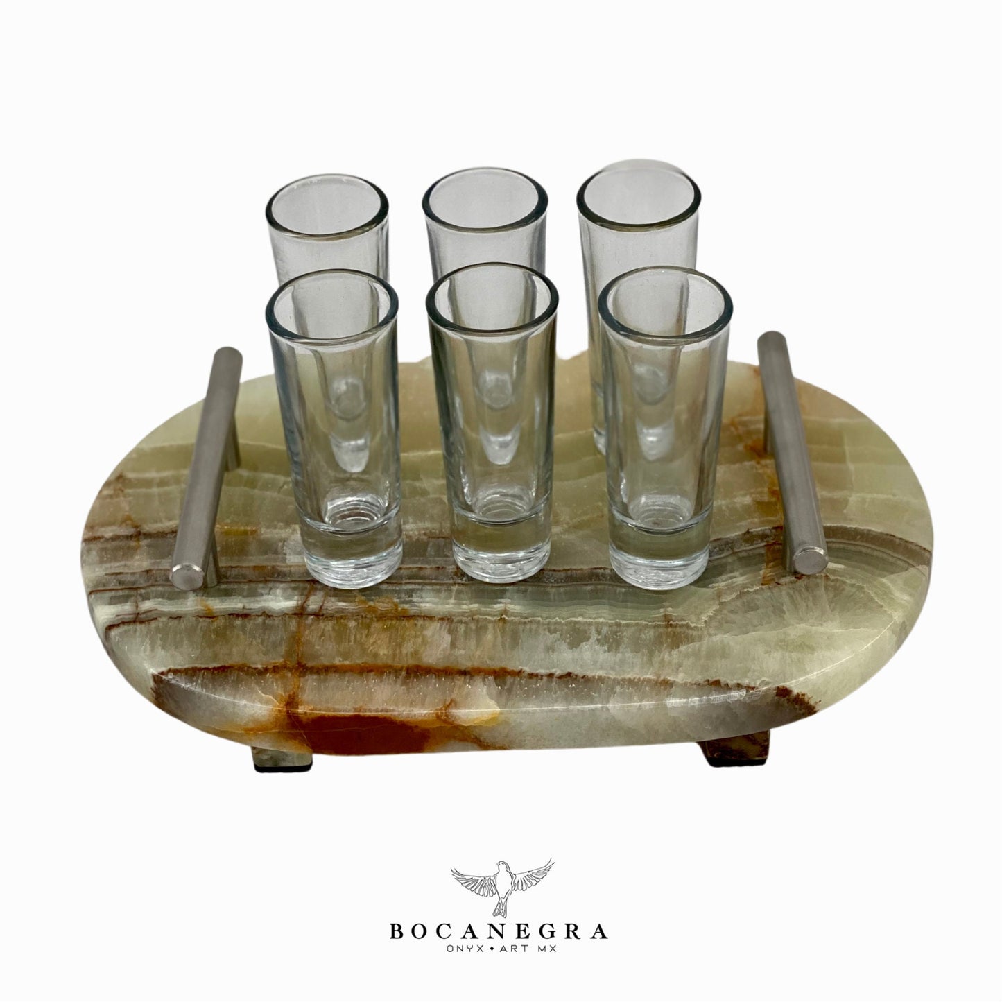 Tequila Glass Shots with Beige Onyx tray (6 shots set)