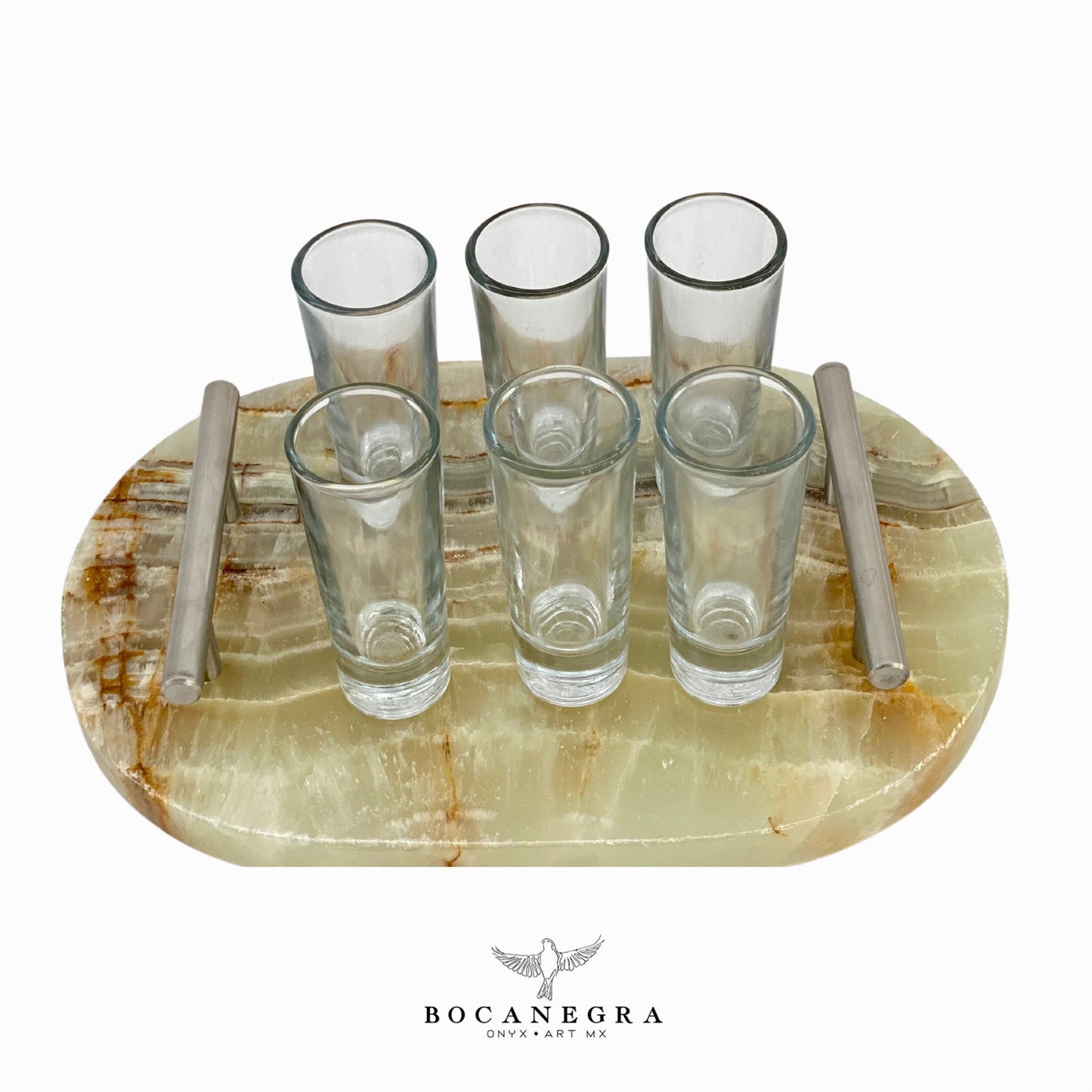 Tequila Glass Shots with Green Onyx tray (6 shots set)