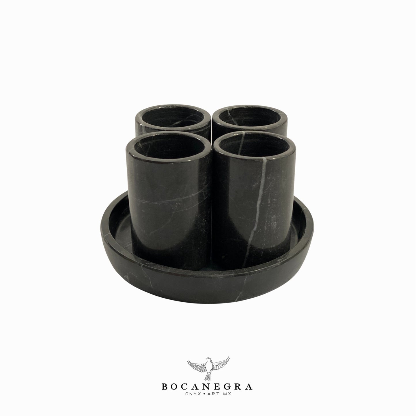 Black Marble Tequila - Hand carved marble shot (4 Set & plate)