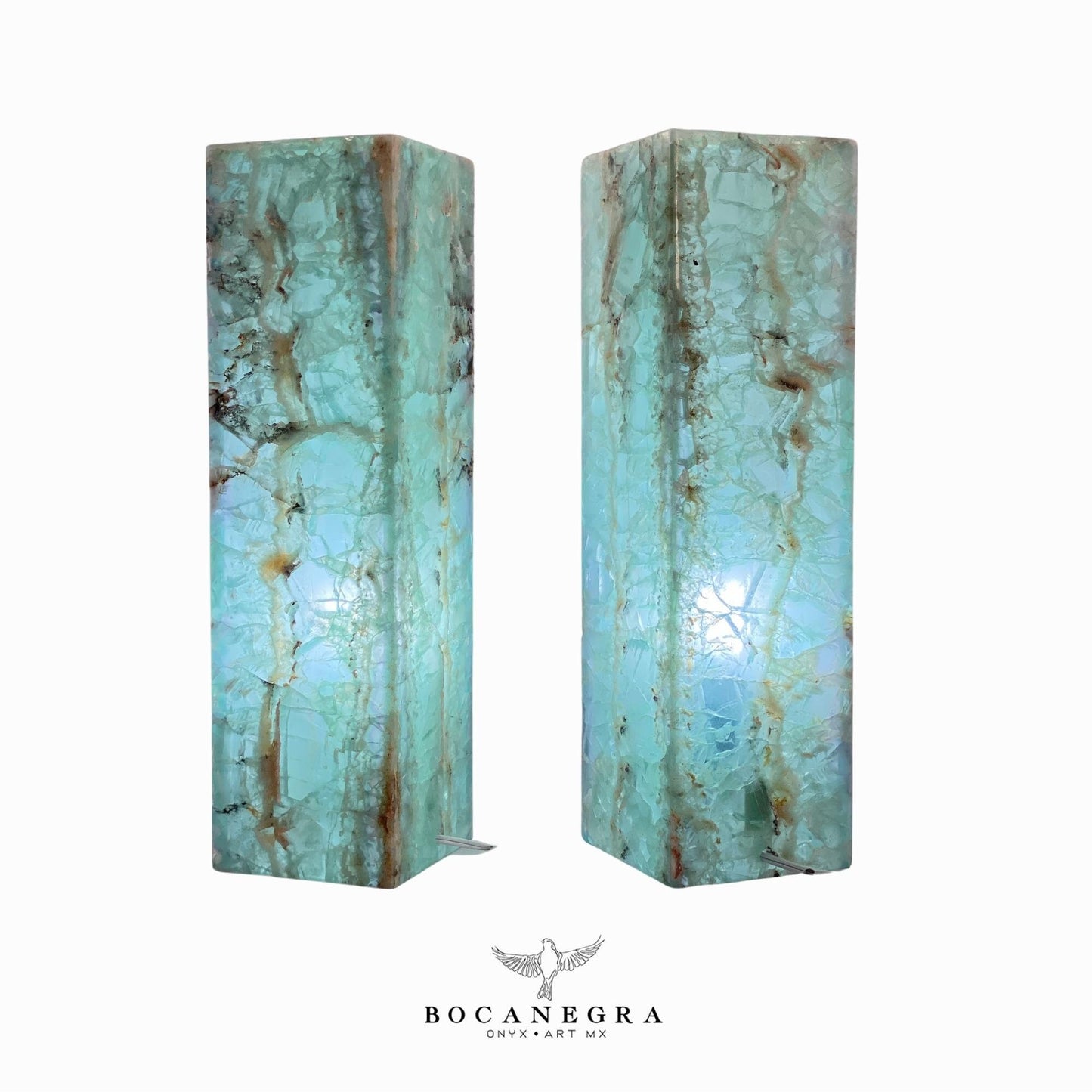 Blue and Green Fluorite Stone Lamps (Pair) - Table Lamp - Home Decor