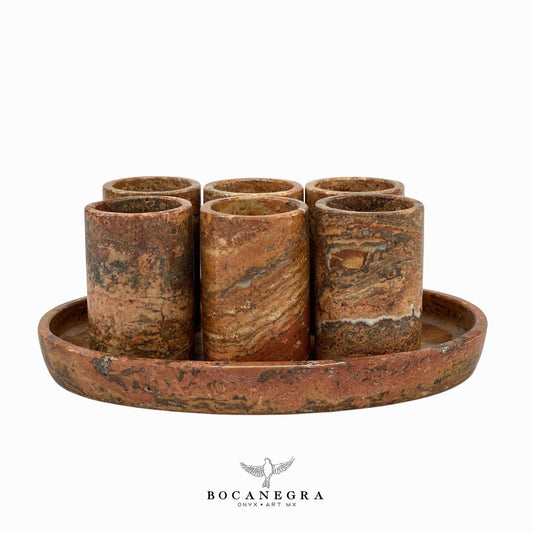 Red Onyx Tequila Shots - Hand carved shot - (Set of 6)