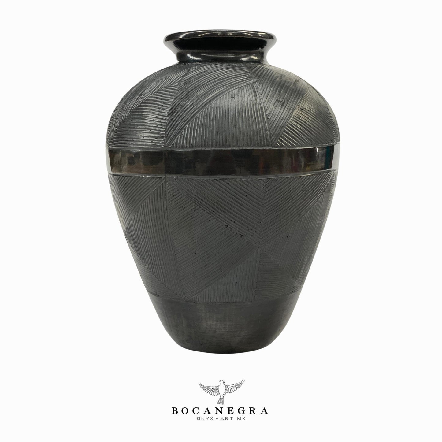 Black Clay Carved Vase - Decorative jar - Mexican barro negro