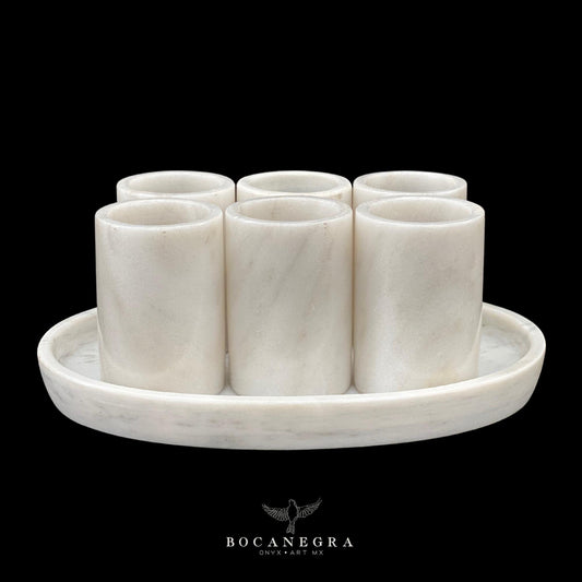 White Marble Tequila Shots - Hand carved shot - (Set of 6)