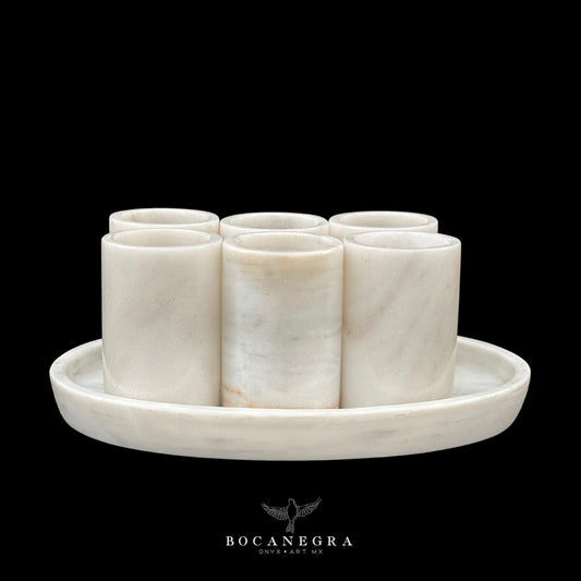 White Marble Tequila Shots - Hand carved shot - (Set of 6)