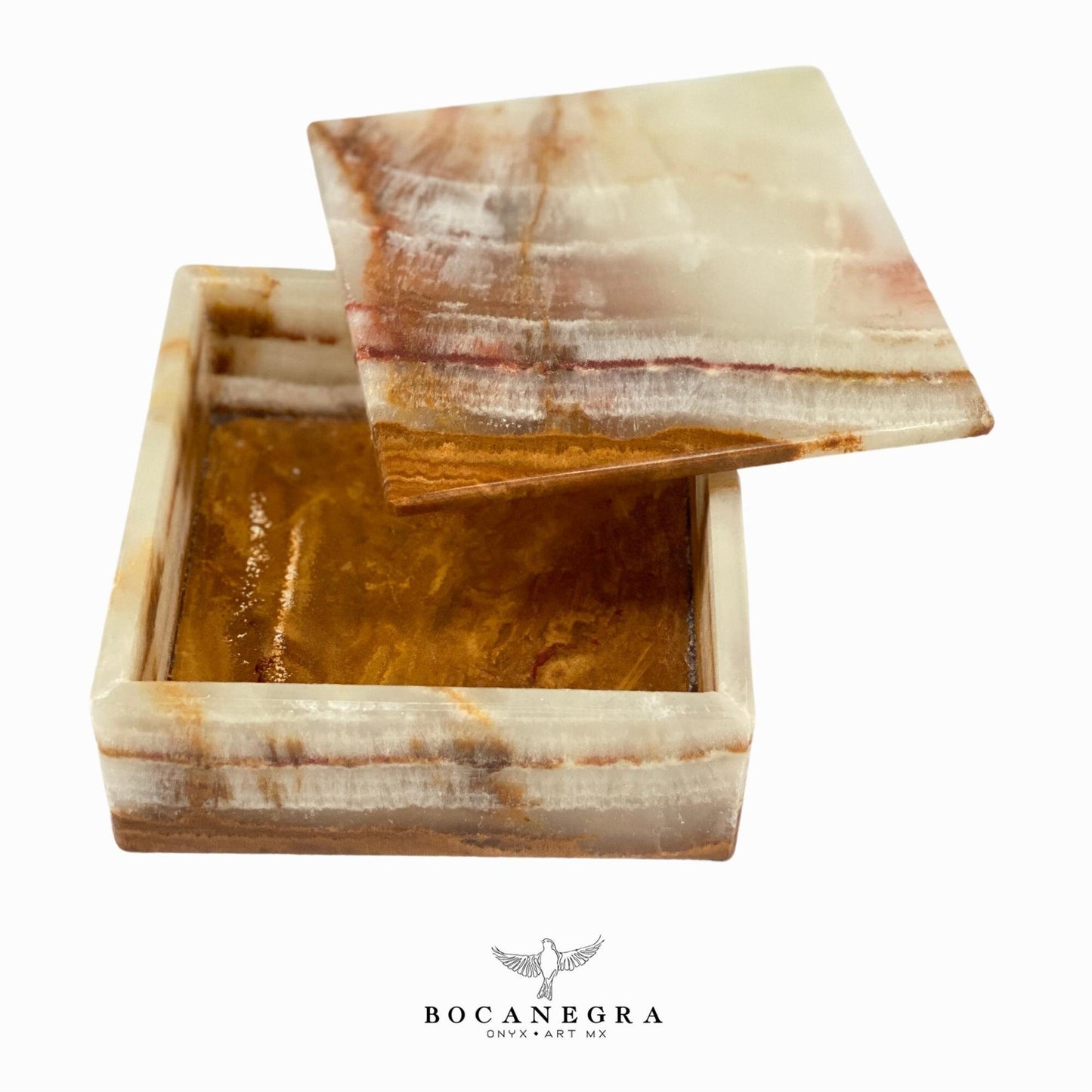 Beige & Brown Onyx Square Jewelry Box - Organizer - Storage Box