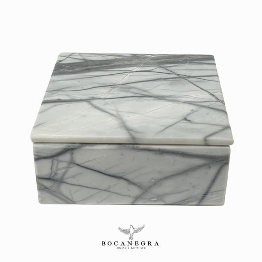 White & Gray White Marble Square Jewelry Box - Organizer - Storage Box