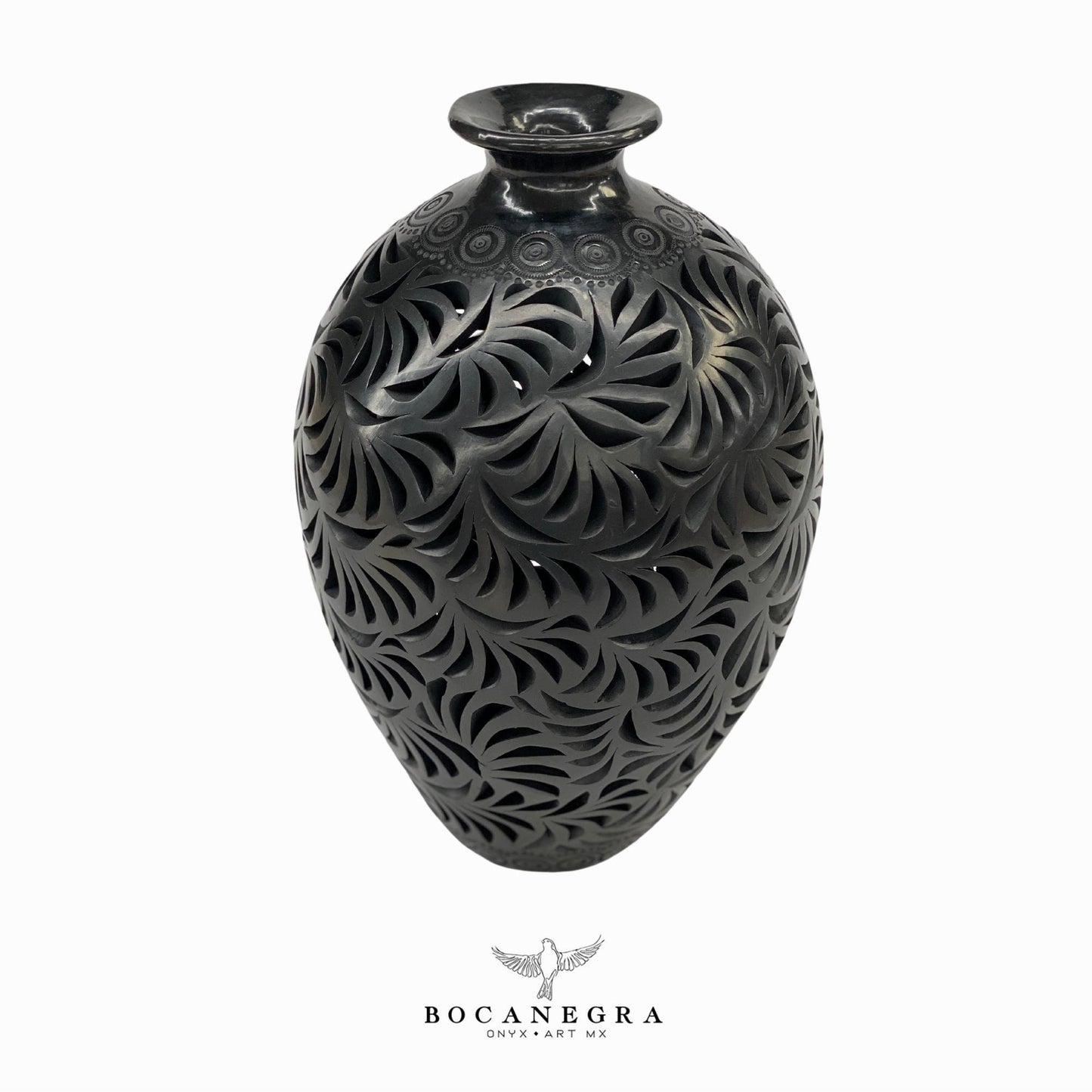 Black Clay Carved Vase - Decorative jar - Mexican barro negro