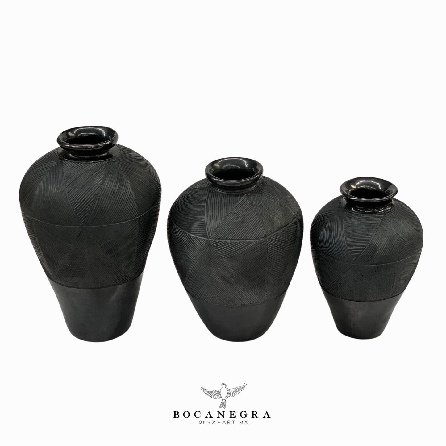 Black Clay Carved Vase (3 set) - Decorative jar - Mexican barro negro