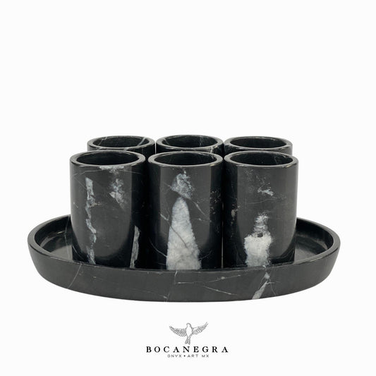 Black Marble Tequila Shots - Hand carved shot - (Set of 6)