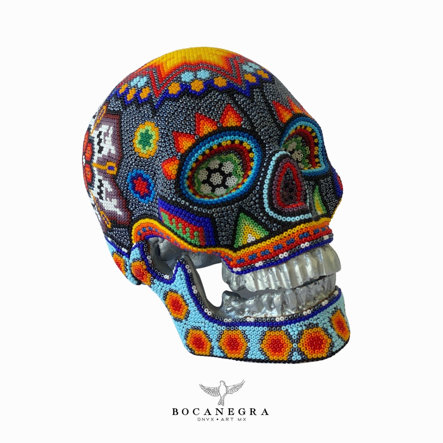 Fabulous Multicolor Skull Head - Huichol Art, Colorful Beadwork, Mexican Art, Collectible Figure, Mexican Decor, Unique Hand Made Piece