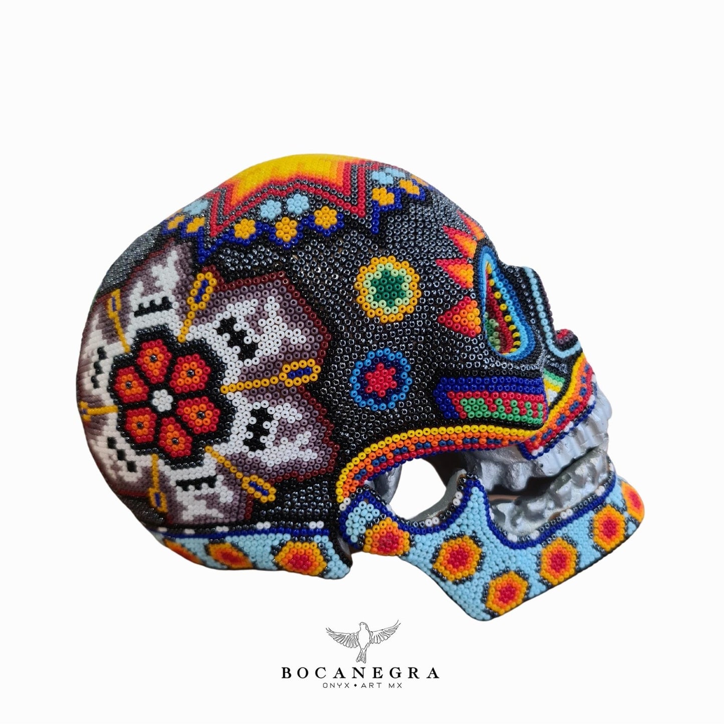 Fabulous Multicolor Skull Head - Huichol Art, Colorful Beadwork, Mexican Art, Collectible Figure, Mexican Decor, Unique Hand Made Piece