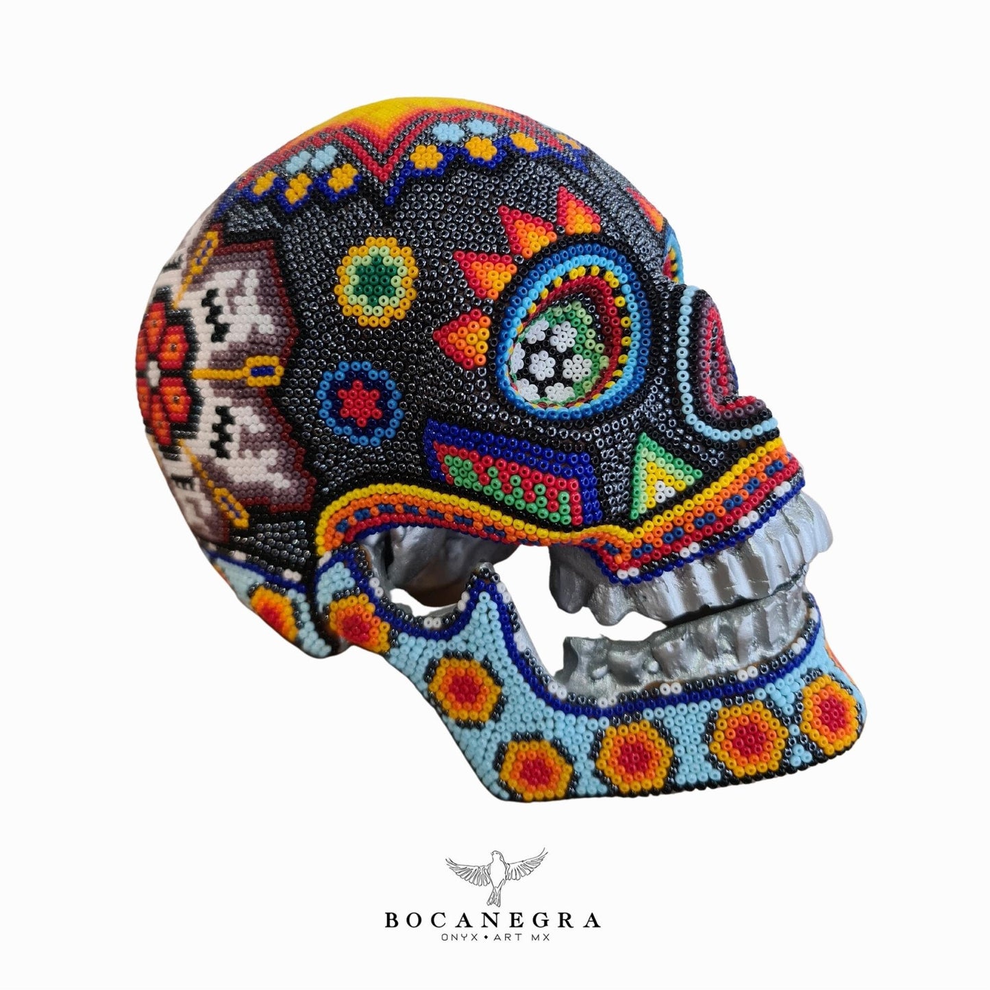 Fabulous Multicolor Skull Head - Huichol Art, Colorful Beadwork, Mexican Art, Collectible Figure, Mexican Decor, Unique Hand Made Piece