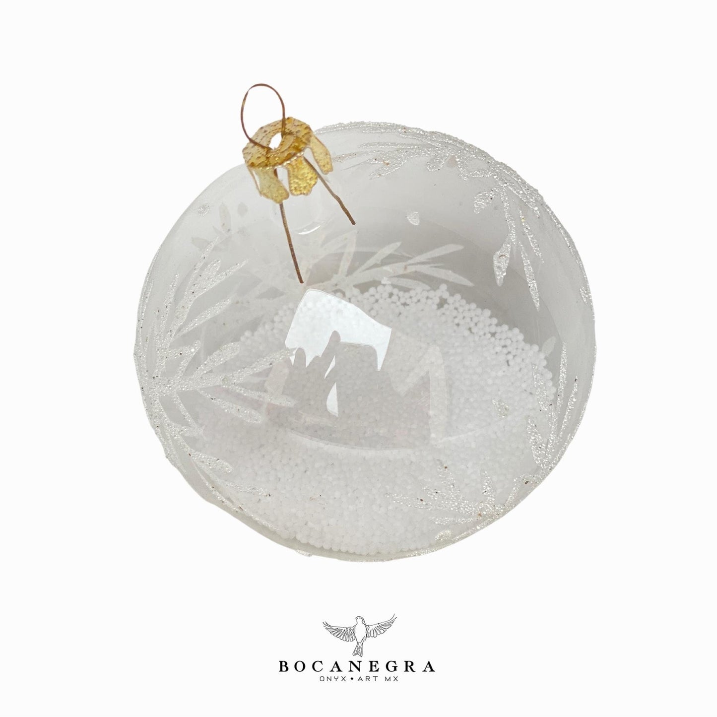 Blown Glass Christmas Sphere - White Christmas Ornament (Set of 12)