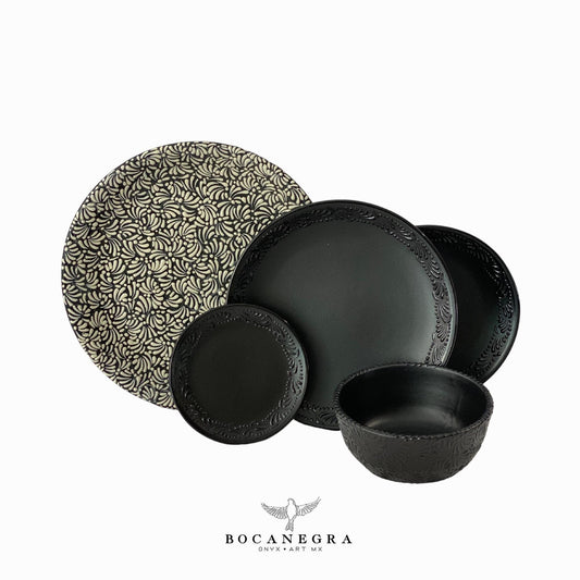 Talavera dinnerware personal set - Black tableware (5 piece set)