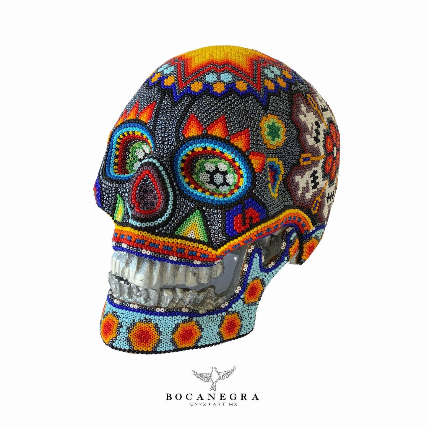 Fabulous Multicolor Skull Head - Huichol Art, Colorful Beadwork, Mexican Art, Collectible Figure, Mexican Decor, Unique Hand Made Piece