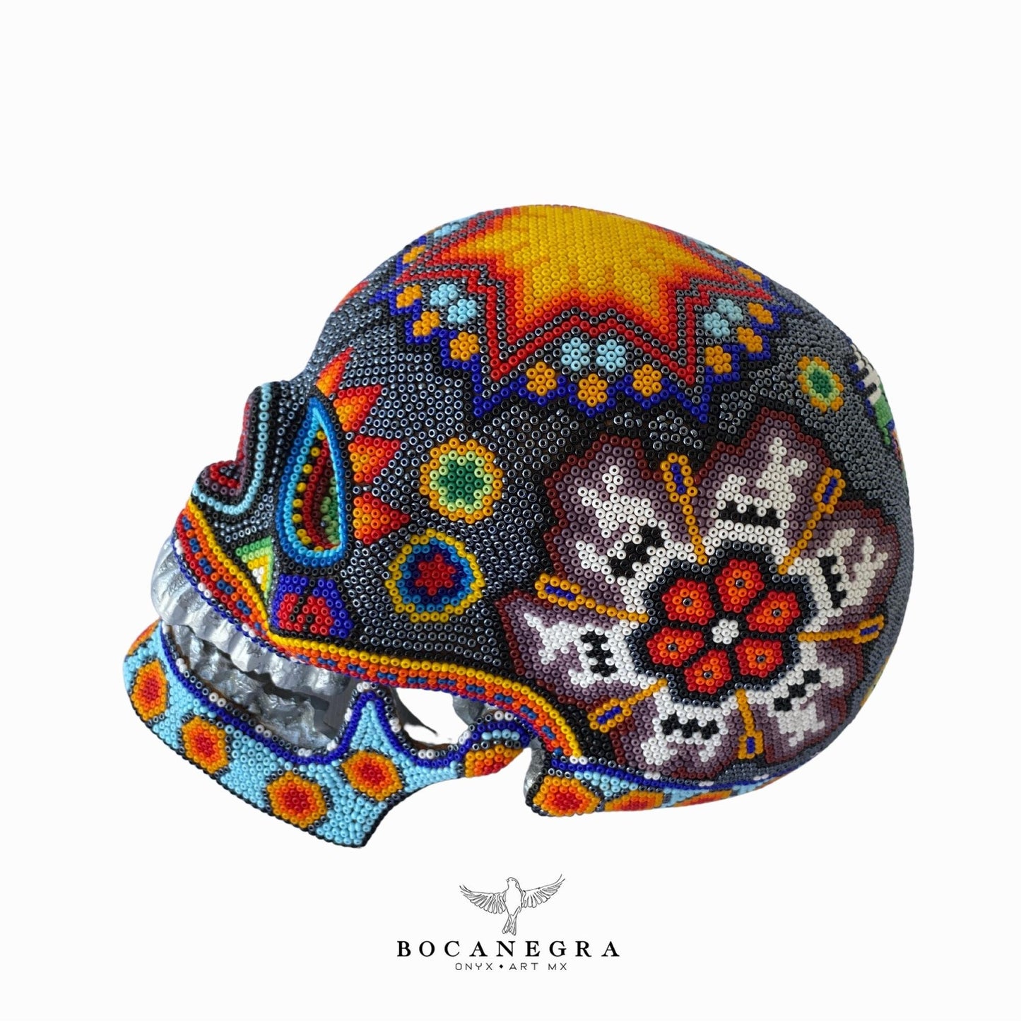 Fabulous Multicolor Skull Head - Huichol Art, Colorful Beadwork, Mexican Art, Collectible Figure, Mexican Decor, Unique Hand Made Piece