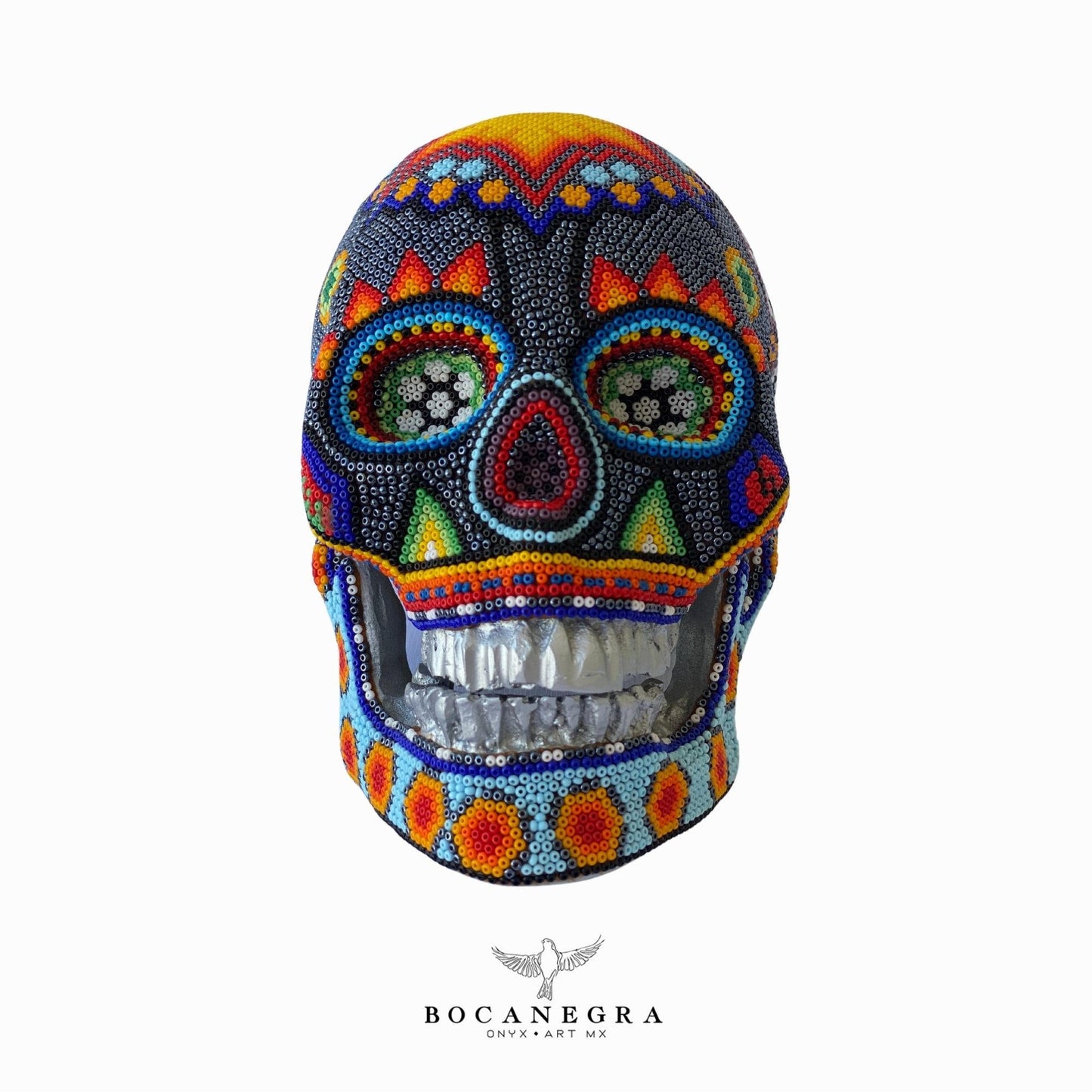 Fabulous Multicolor Skull Head - Huichol Art, Colorful Beadwork, Mexican Art, Collectible Figure, Mexican Decor, Unique Hand Made Piece