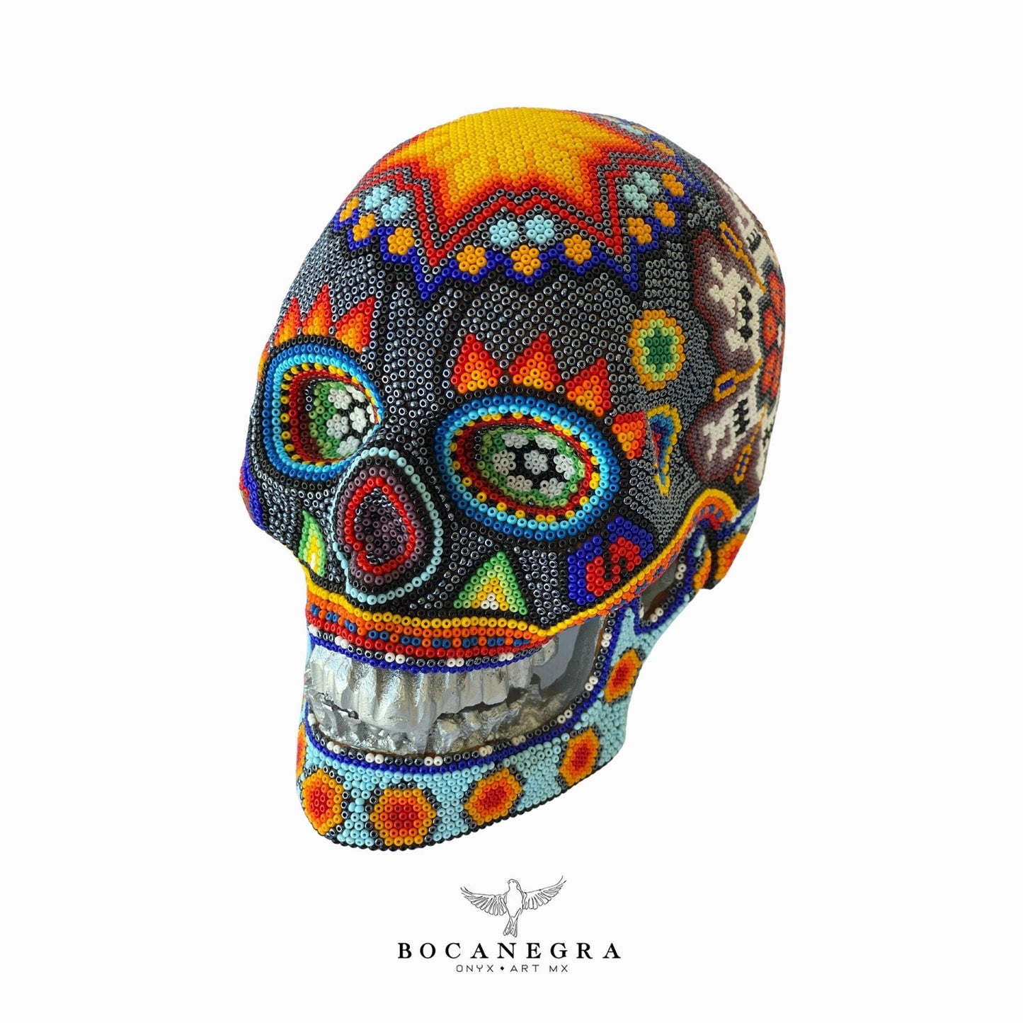 Fabulous Multicolor Skull Head - Huichol Art, Colorful Beadwork, Mexican Art, Collectible Figure, Mexican Decor, Unique Hand Made Piece