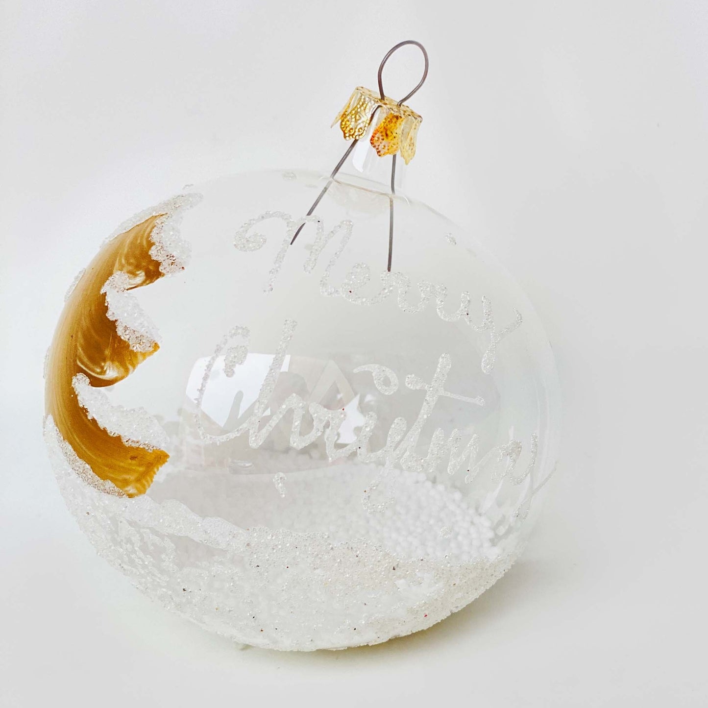 Blown Glass Christmas Sphere - White and gold ornament (Set of 6)
