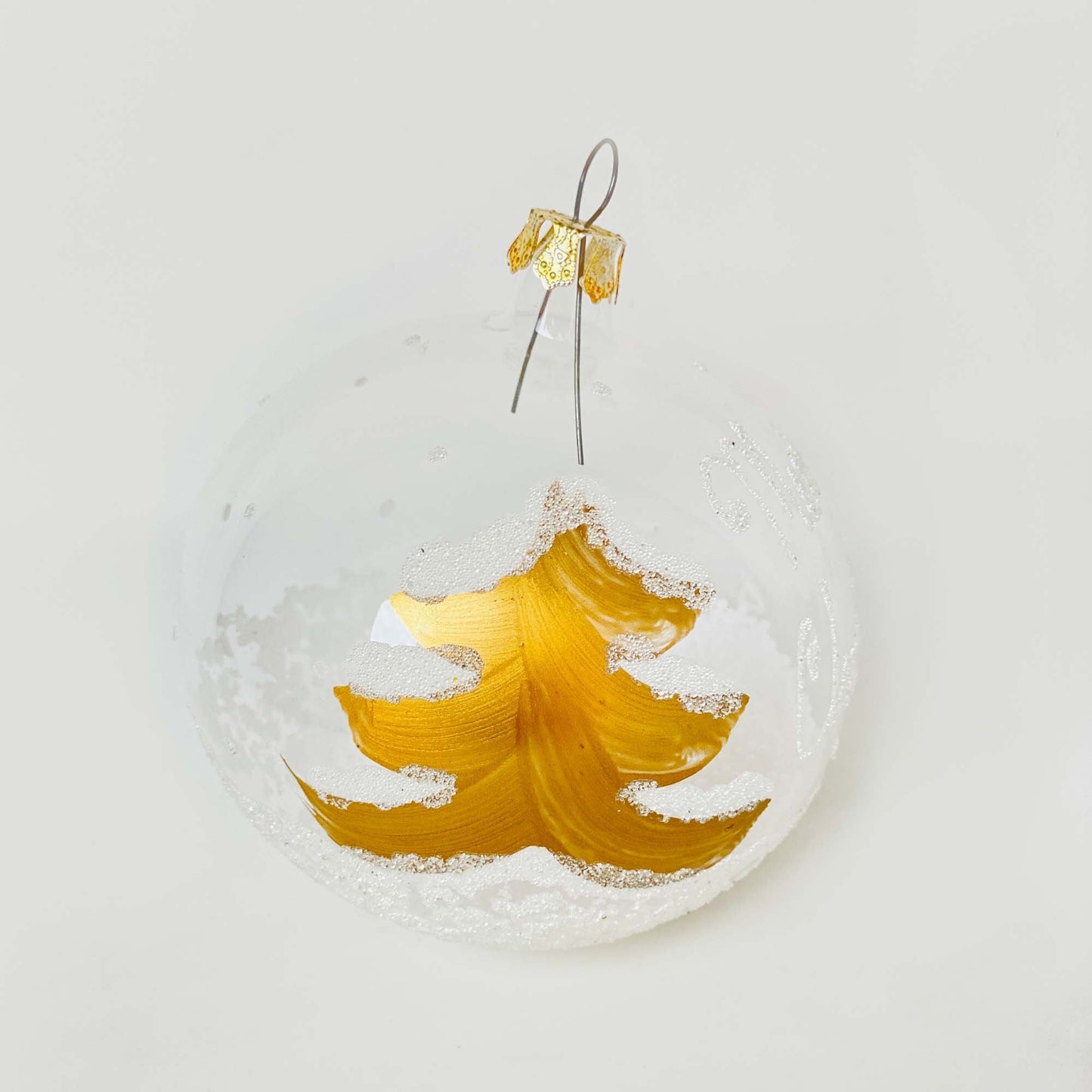 Blown Glass Christmas Sphere - White and gold ornament (Set of 6)