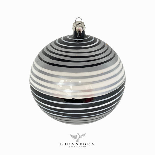 Blown Glass Christmas Sphere - Black and Silver Baubles Ornament (Set of 12)