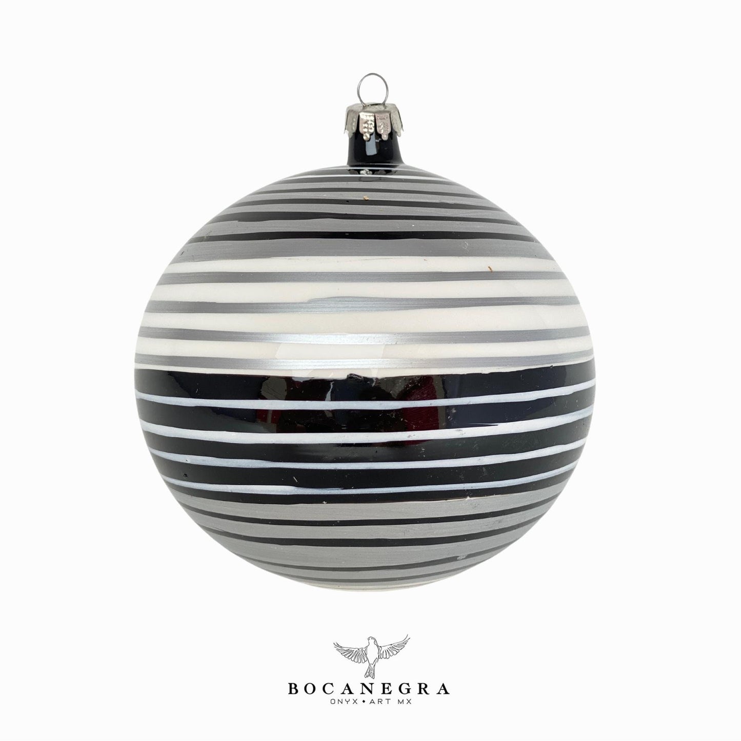Blown Glass Christmas Sphere - Black and Silver Baubles Ornament (Set of 12)