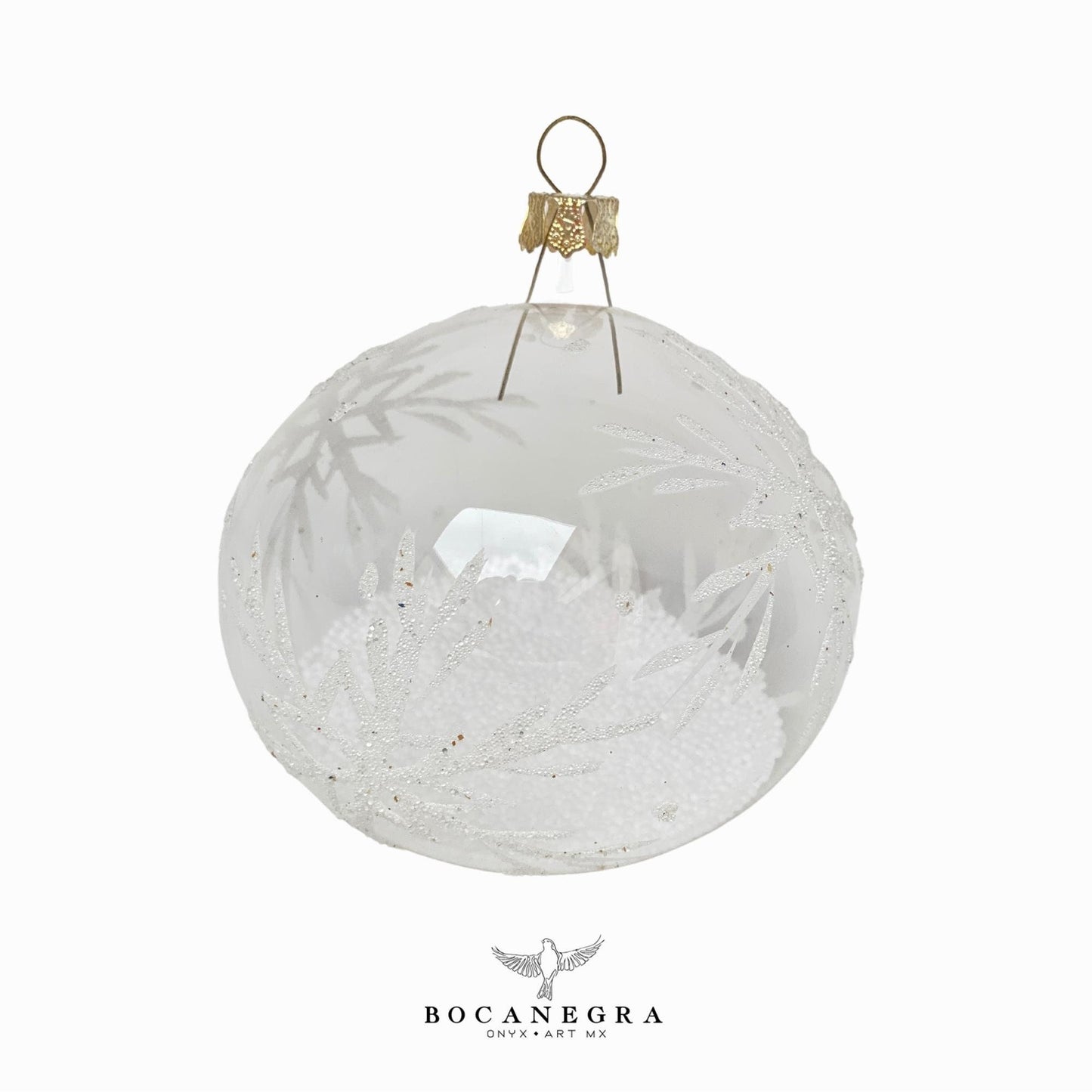 Blown Glass Christmas Sphere - White Christmas Ornament (Set of 12)