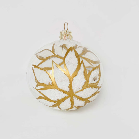Blown Glass Christmas Gold Sphere - White and Gold Baubles (Set of 12)