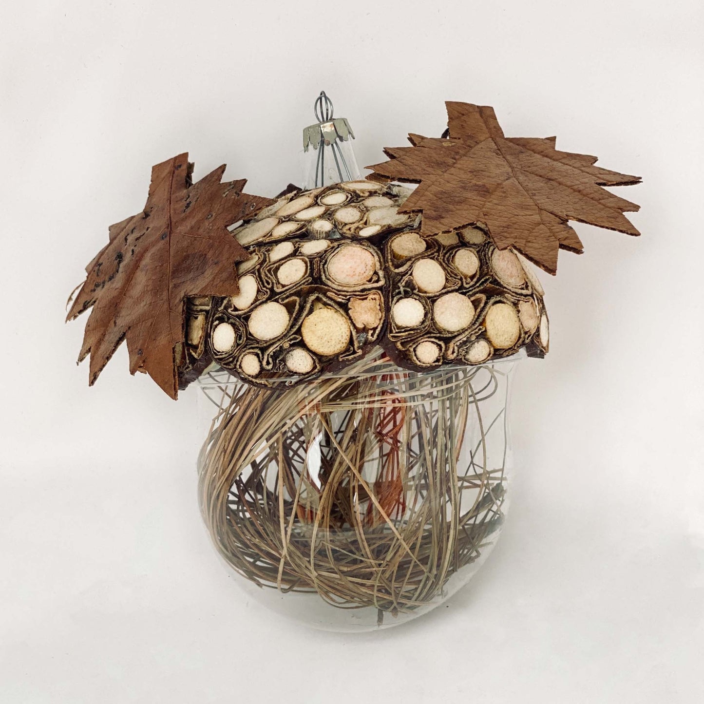 Blown Glass Christmas Sphere - Acorn ornament (Set of 6)