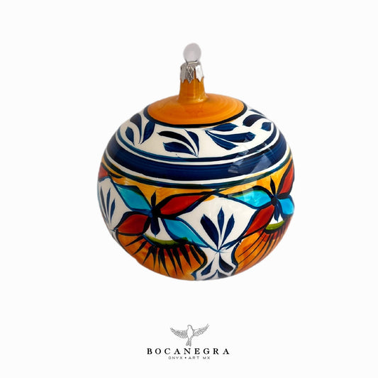 Talavera Christmas Sphere, Christmas Sphere Set, Blown Glass Ornament, Multicolor Baubles, (Set of 12)