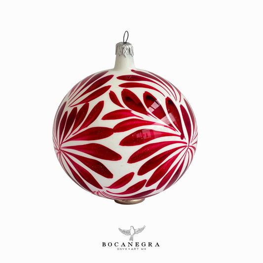 Blown Glass Christmas Red Sphere, Christmas Tree, Blown Glass Ornament, Red and White Baubles, (Set of 12)