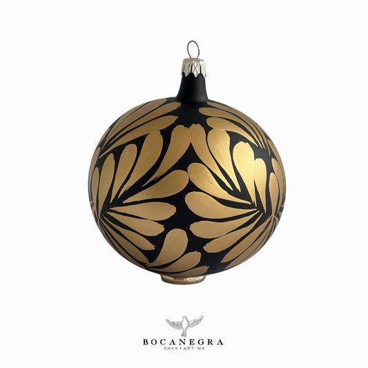 Blown Glass Christmas Gold Sphere, Christmas Tree, Blown Glass Ornament, Black and Gold Baubles, (Set of 12)