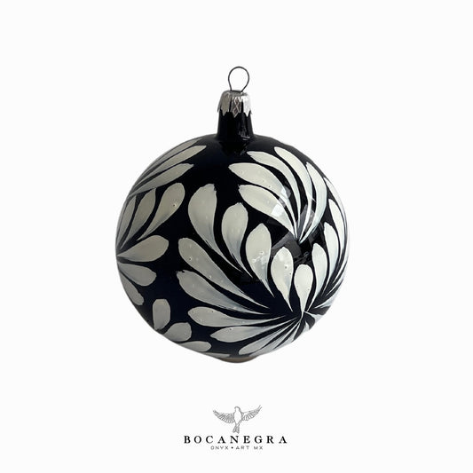 Blown Glass Christmas Black Sphere, Christmas Tree, Blown Glass Ornament, Black and White Baubles, (Set of 12)
