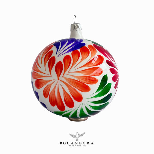 Blown Glass Christmas Party Sphere, Christmas Tree, Blown Glass Ornament, Multicolor Baubles, Hand Painted Talavera Ornament (Set of 12)